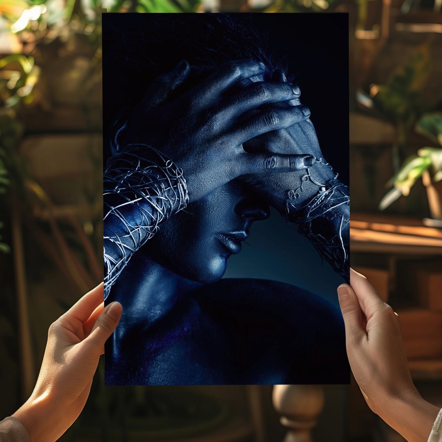 Blue Hands Barbed Wire Aluminum Print