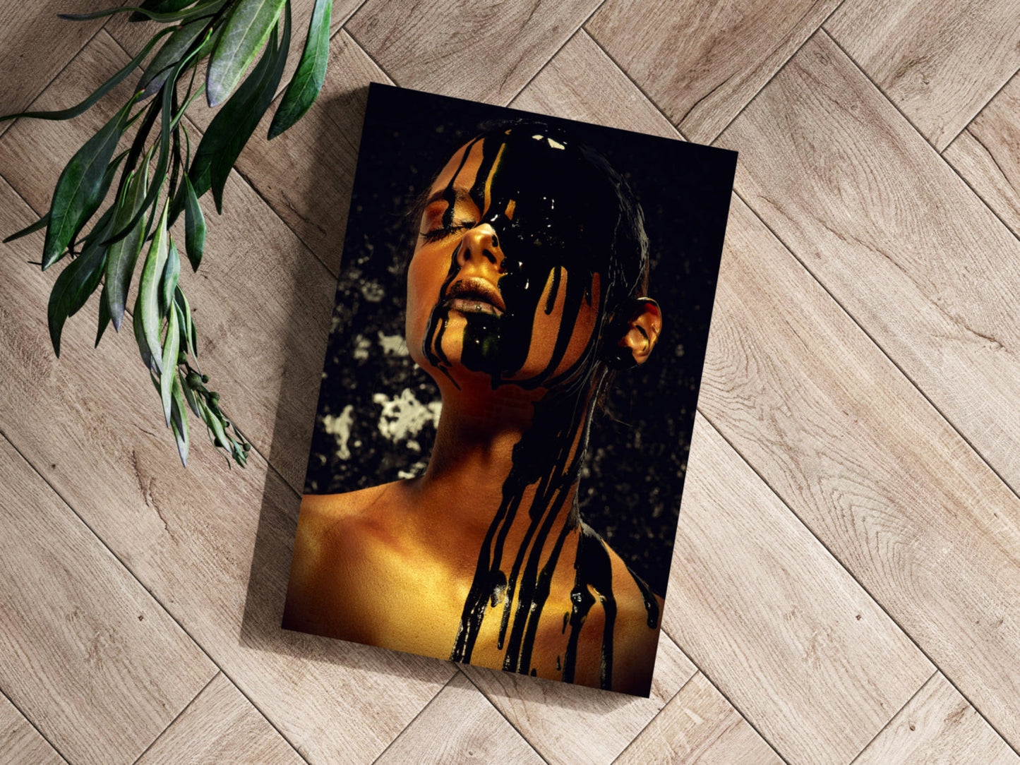 Black Paint Dripping Gold Aluminum Print
