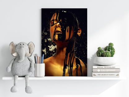 Black Paint Dripping Gold Aluminum Print