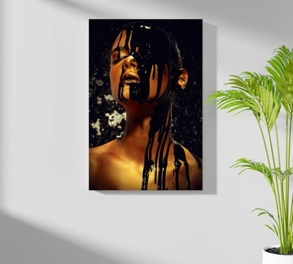 Black Paint Dripping Gold Aluminum Print