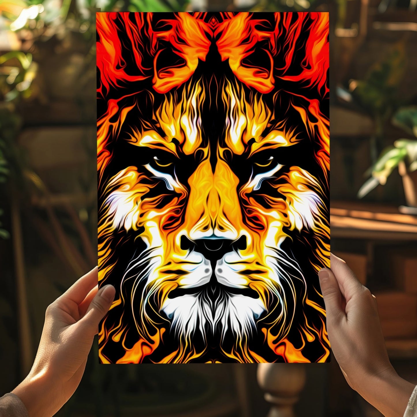 Fiery Flame Lion Face Aluminum Print