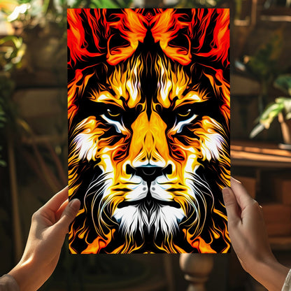 Fiery Flame Lion Face Aluminum Print