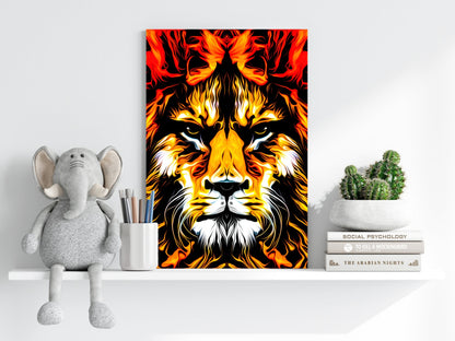 Fiery Flame Lion Face Aluminum Print