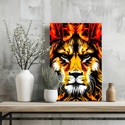 Fiery Flame Lion Face Aluminum Print