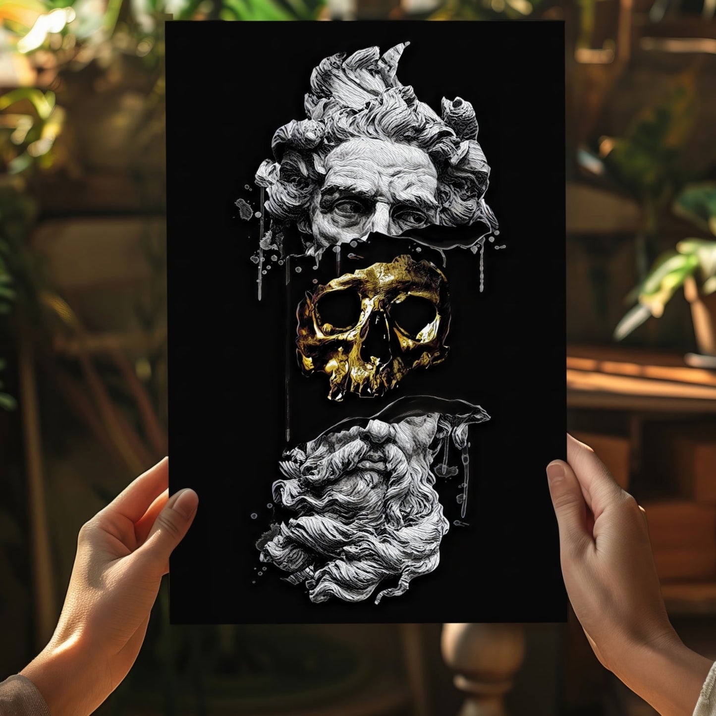 Gold Skull Split Marble Bust Aluminum Print