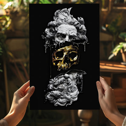 Gold Skull Split Marble Bust Aluminum Print