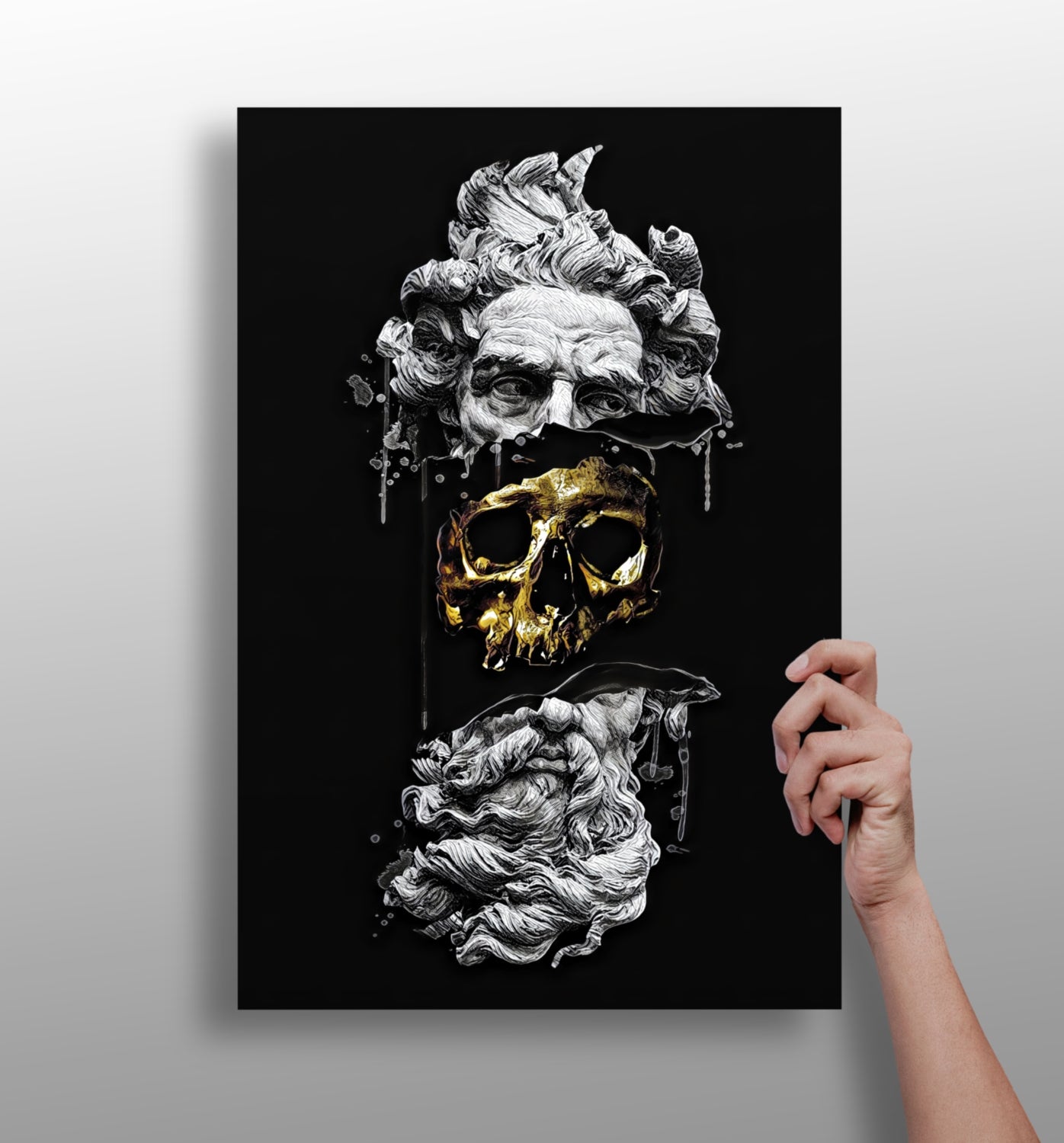 Gold Skull Split Marble Bust Aluminum Print