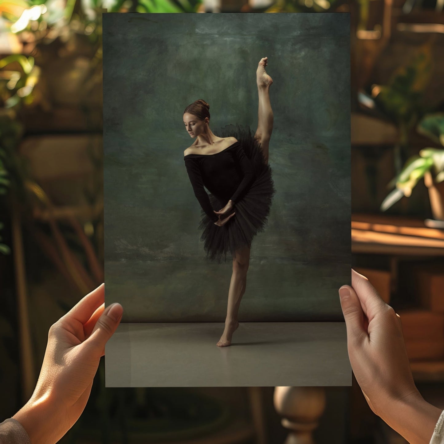 Black Tutu Ballerina Vertical Leg Pose Aluminum Print