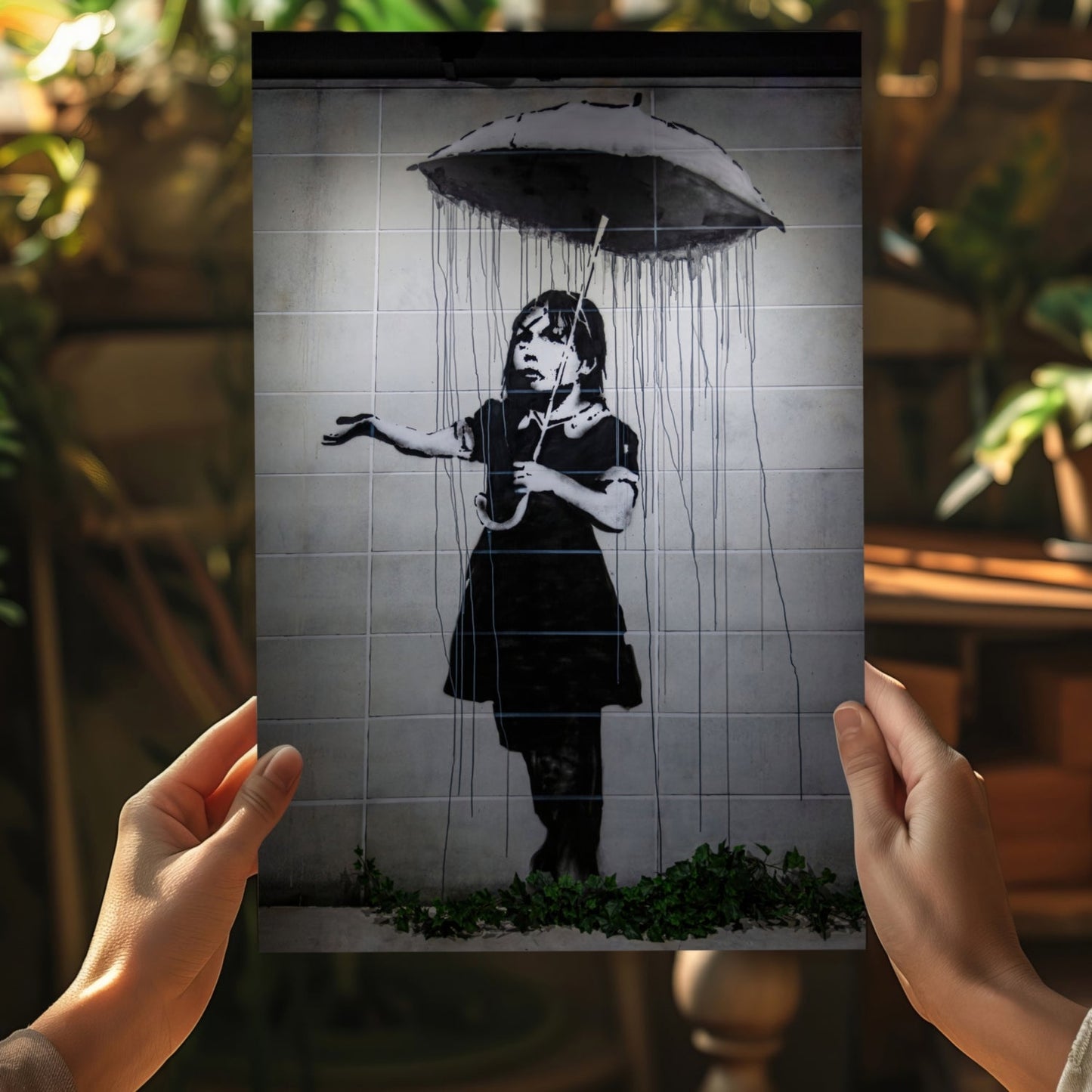 Stencil Street Art Rain Aluminum Print