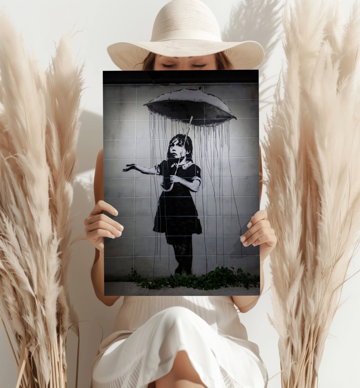 Stencil Street Art Rain Aluminum Print