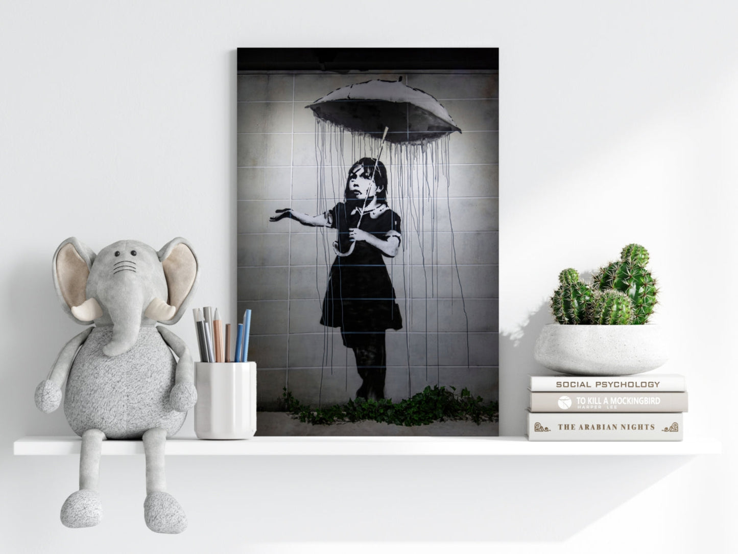 Stencil Street Art Rain Aluminum Print
