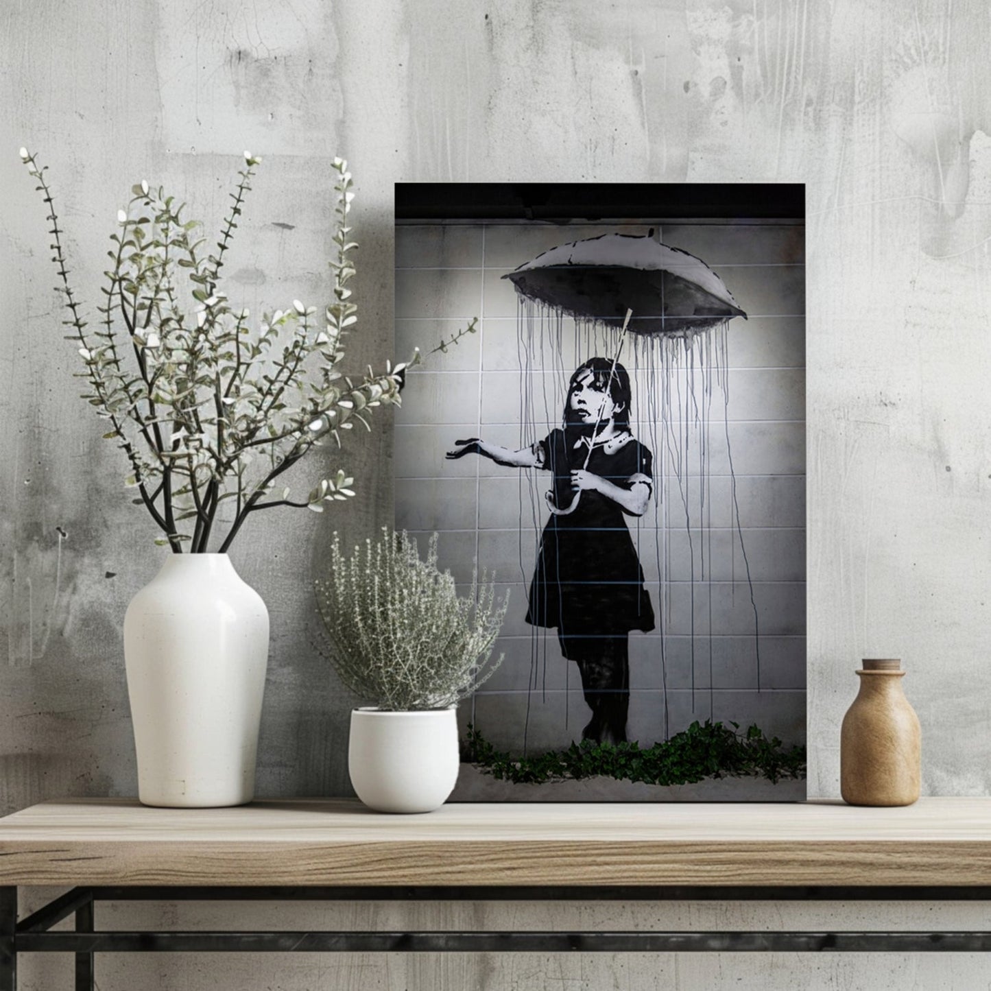 Stencil Street Art Rain Aluminum Print