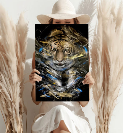 Gold and Blue Brushstroke Tiger Aluminum Print