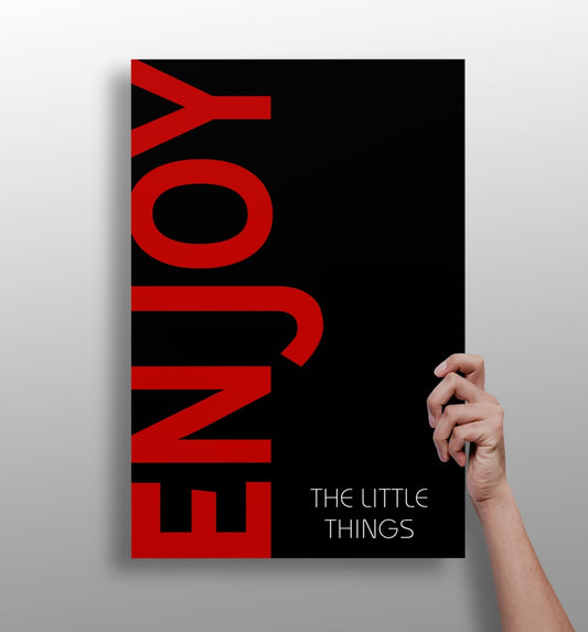 Crimson Enjoy Typography Black Aluminum Print
