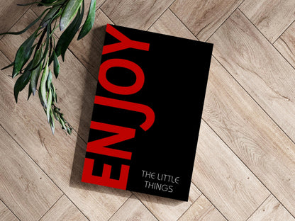 Crimson Enjoy Typography Black Aluminum Print
