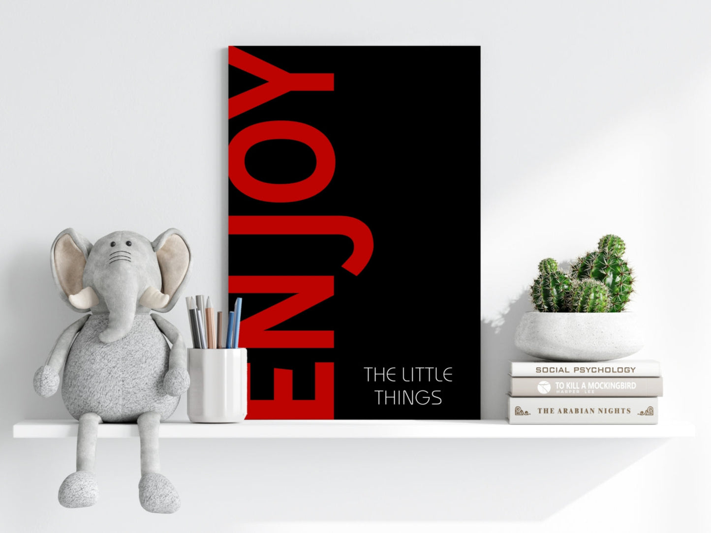 Crimson Enjoy Typography Black Aluminum Print