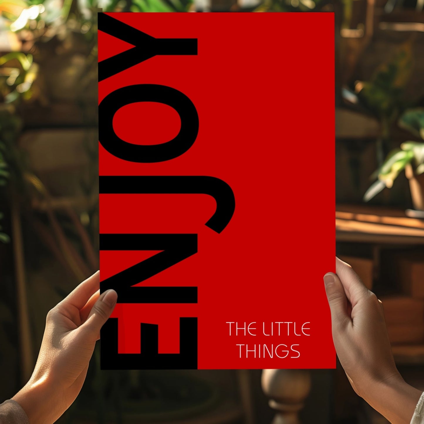 Black Enjoy Letters Red Field Aluminum Print