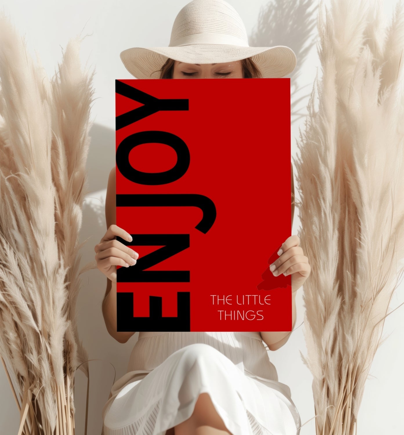 Black Enjoy Letters Red Field Aluminum Print