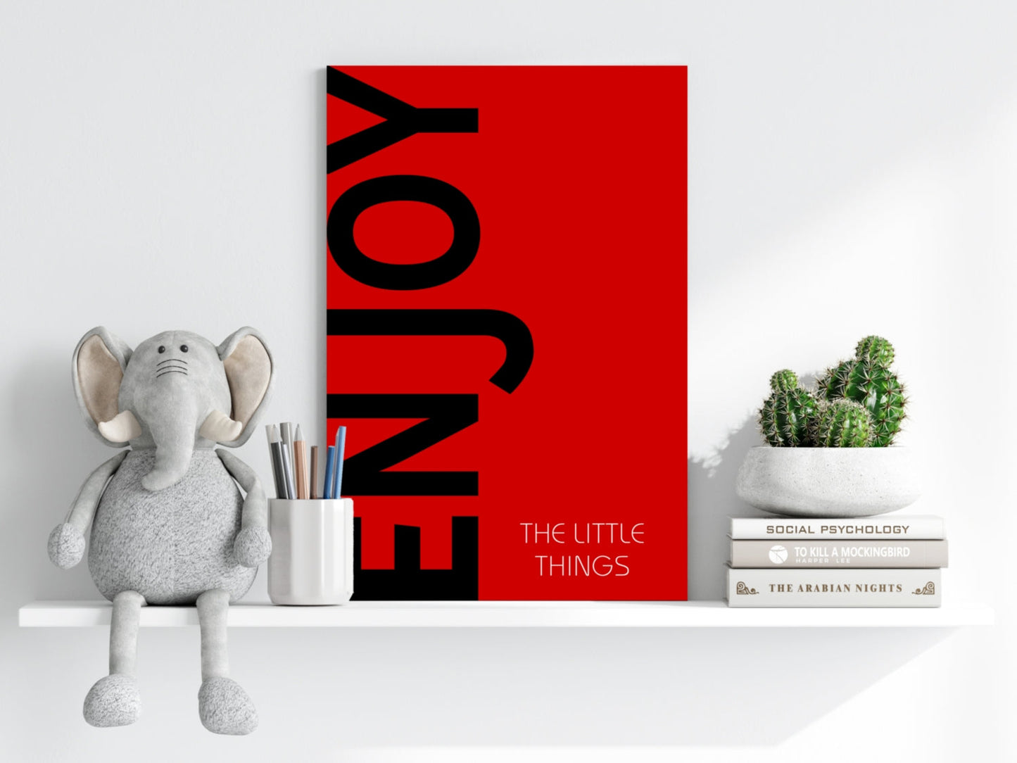 Black Enjoy Letters Red Field Aluminum Print