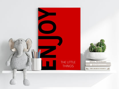 Black Enjoy Letters Red Field Aluminum Print