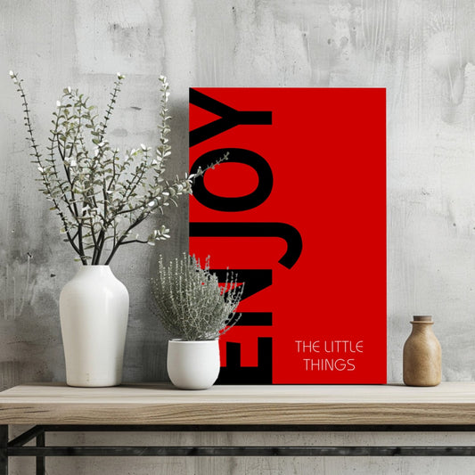 Black Enjoy Letters Red Field Aluminum Print