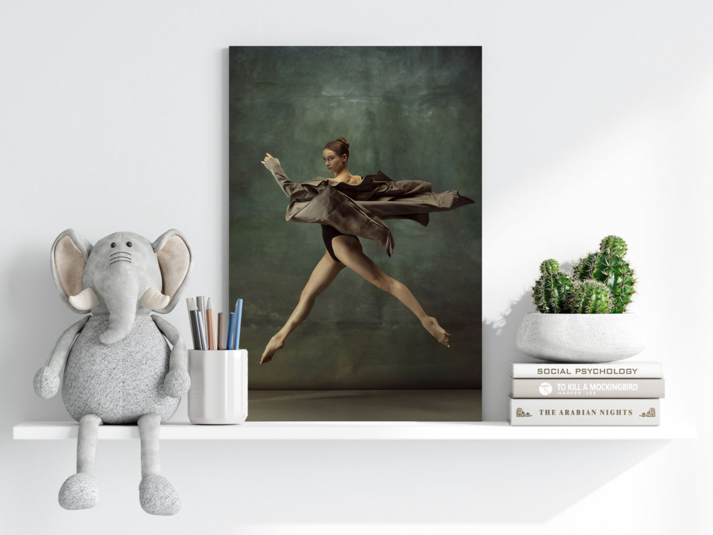 Leaping Dancer Brown Fabric Aluminum Print