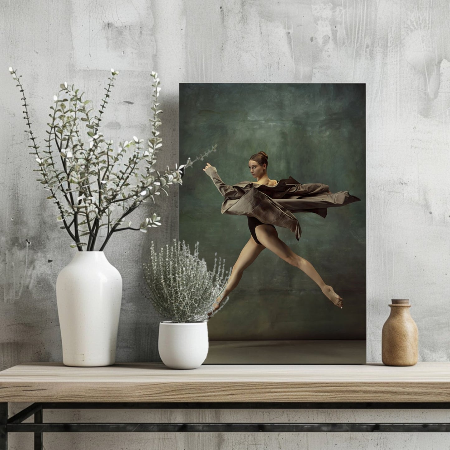 Leaping Dancer Brown Fabric Aluminum Print