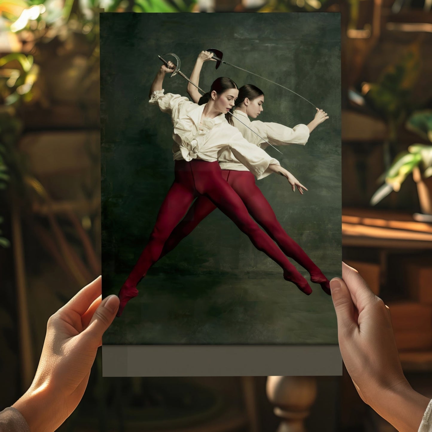 Dueling Dancers Red Tights Aluminum Print