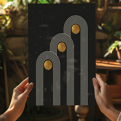 Triple Arch Gold Moons Noir Aluminum Print
