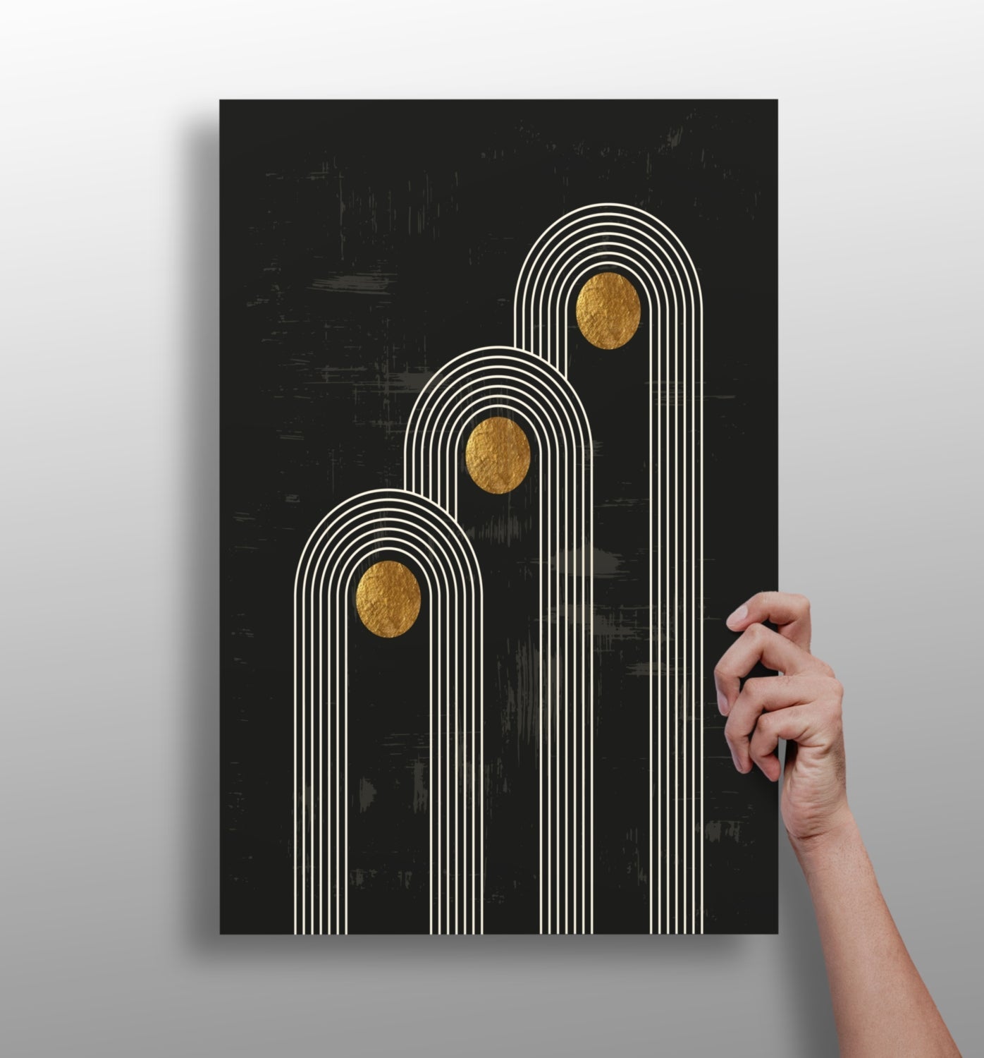 Triple Arch Gold Moons Noir Aluminum Print