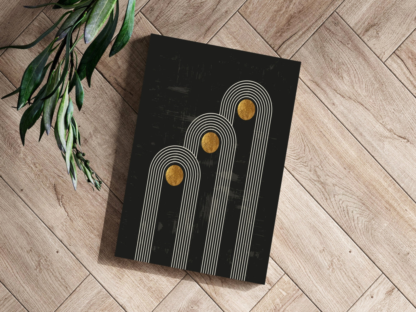 Triple Arch Gold Moons Noir Aluminum Print