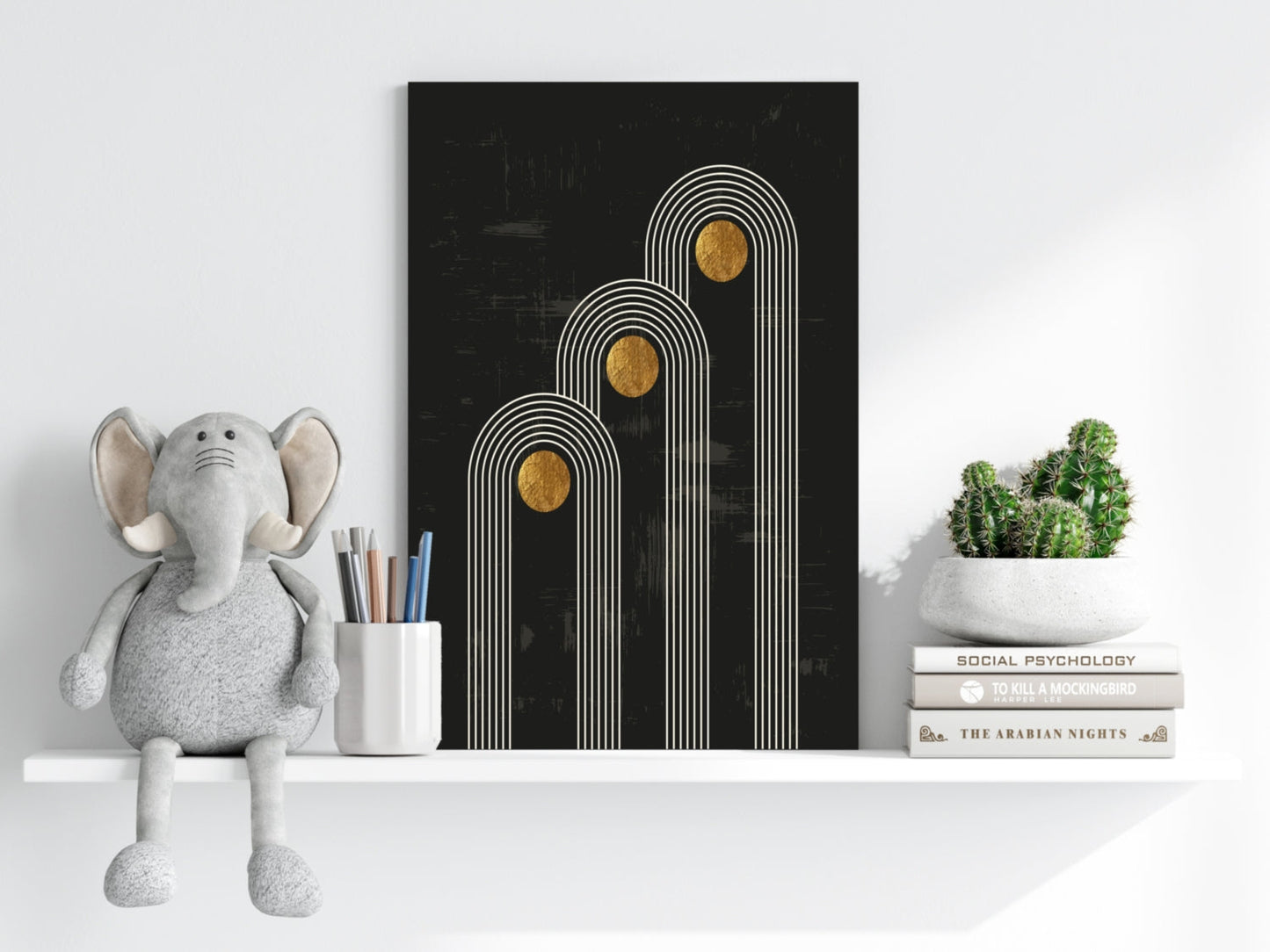 Triple Arch Gold Moons Noir Aluminum Print