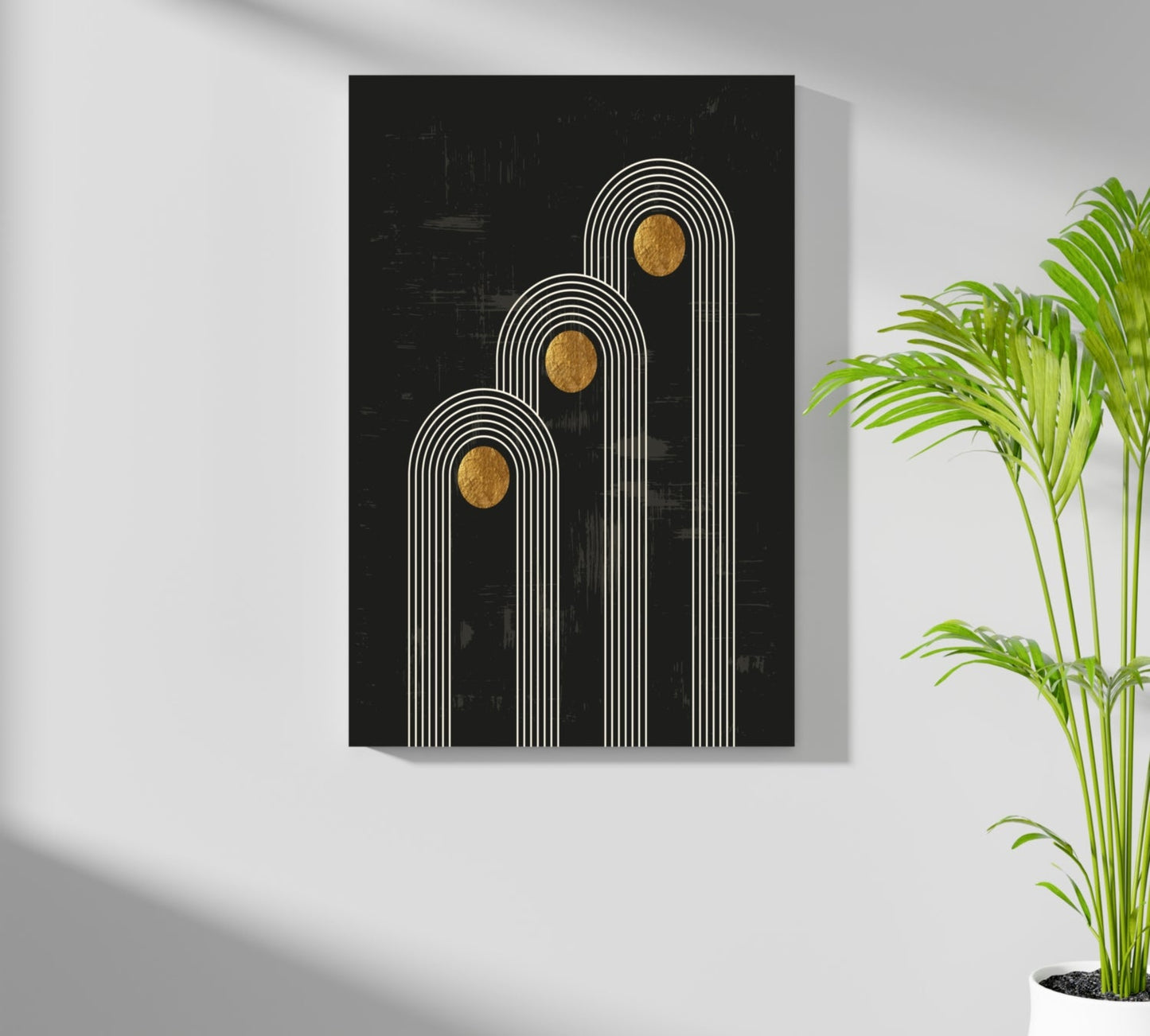 Triple Arch Gold Moons Noir Aluminum Print