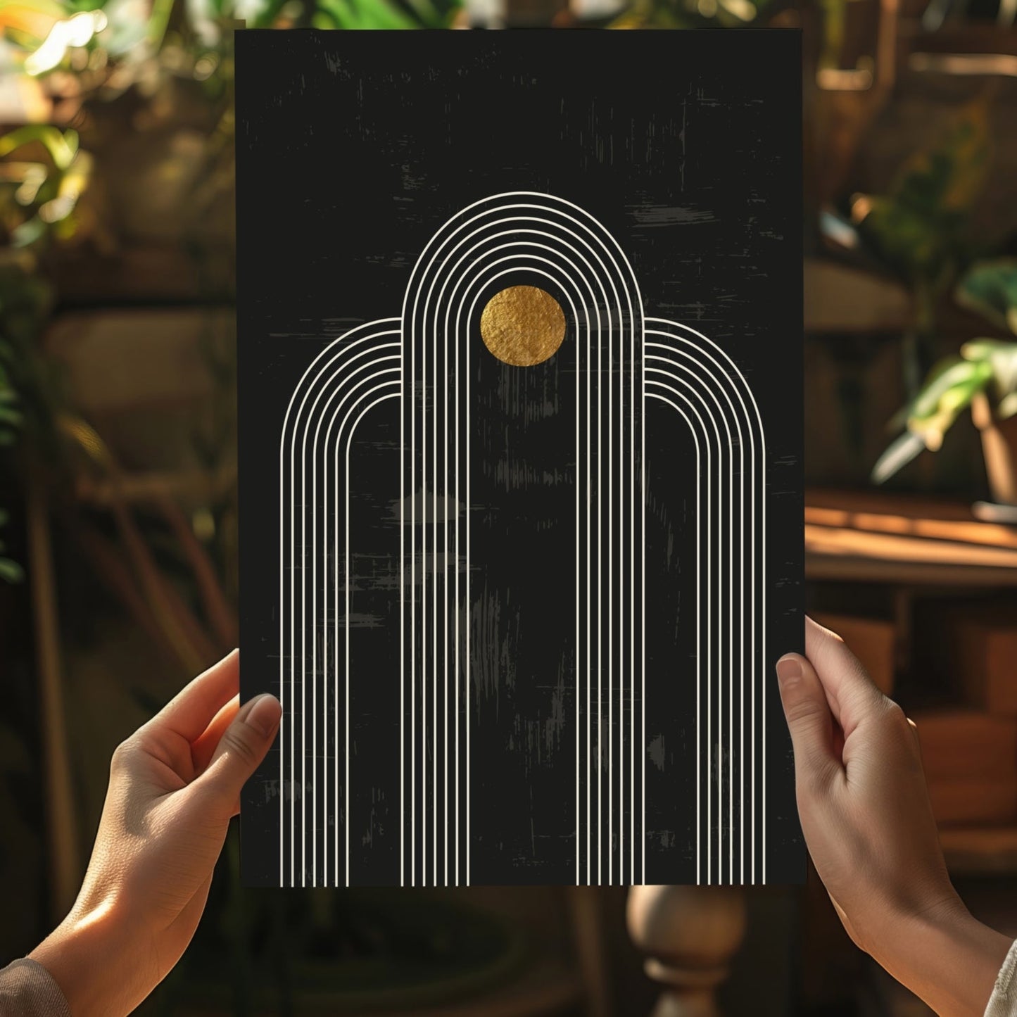 Single Arch Gold Sun Charcoal Aluminum Print