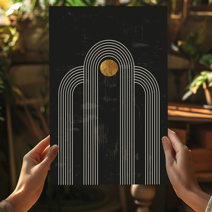 Single Arch Gold Sun Charcoal Aluminum Print