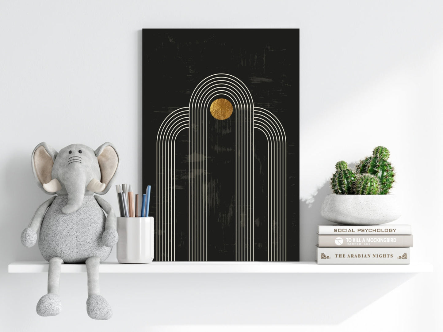 Single Arch Gold Sun Charcoal Aluminum Print