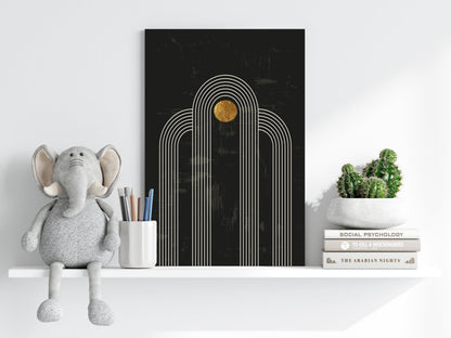 Single Arch Gold Sun Charcoal Aluminum Print