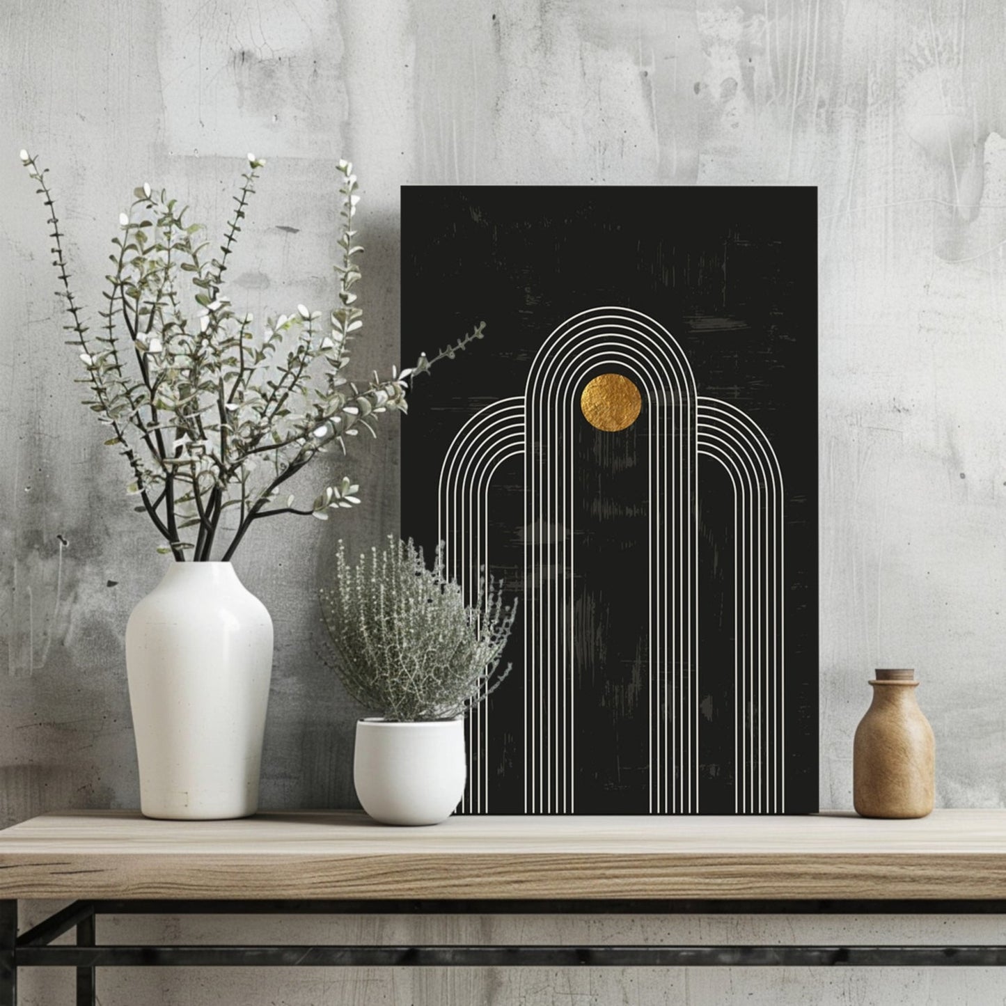 Single Arch Gold Sun Charcoal Aluminum Print