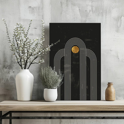 Single Arch Gold Sun Charcoal Aluminum Print