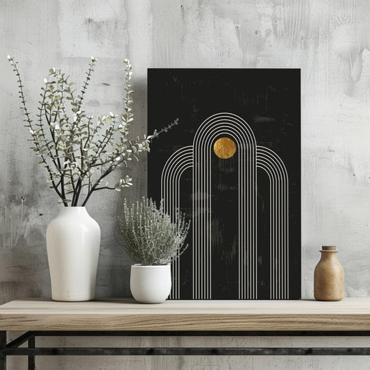 Single Arch Gold Sun Charcoal Aluminum Print