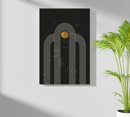 Single Arch Gold Sun Charcoal Aluminum Print