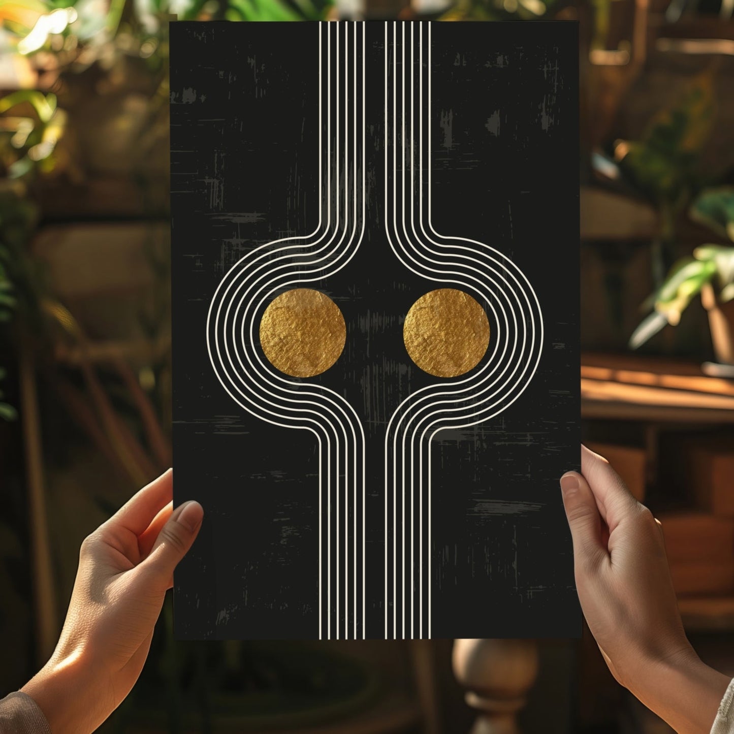 Mirrored Curves Twin Gold Discs Aluminum Print