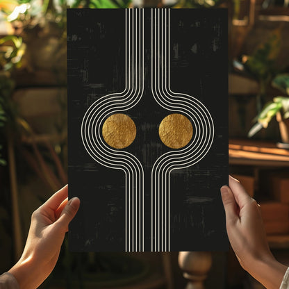 Mirrored Curves Twin Gold Discs Aluminum Print