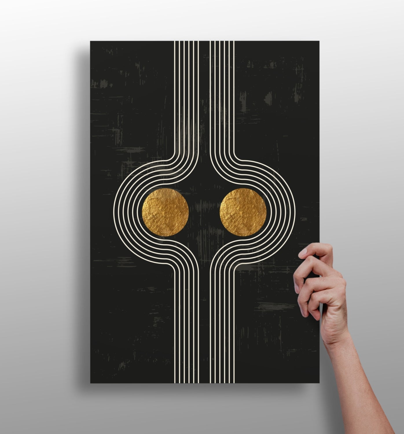 Mirrored Curves Twin Gold Discs Aluminum Print