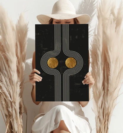 Mirrored Curves Twin Gold Discs Aluminum Print