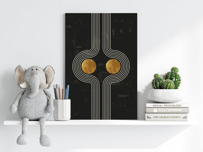Mirrored Curves Twin Gold Discs Aluminum Print
