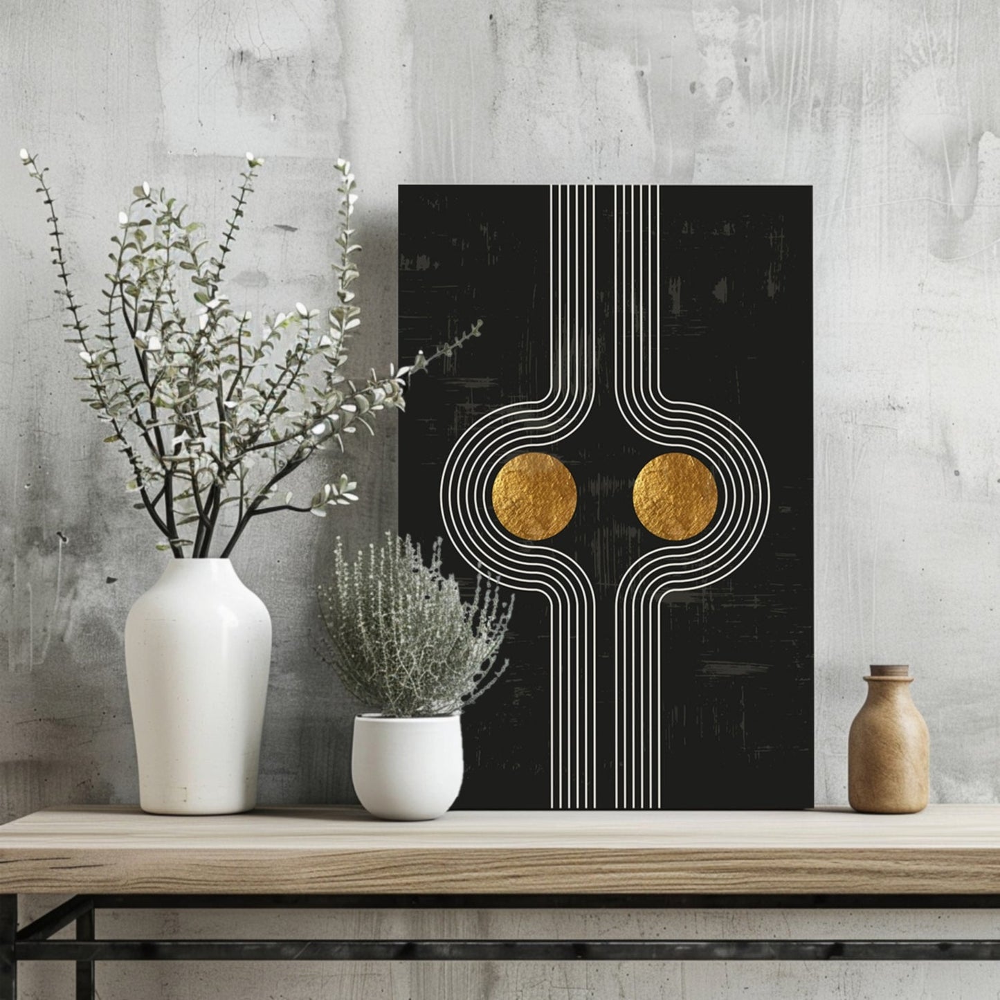 Mirrored Curves Twin Gold Discs Aluminum Print