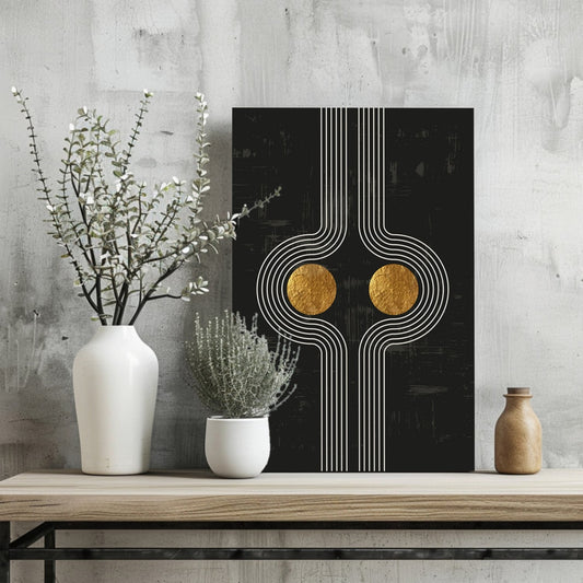 Mirrored Curves Twin Gold Discs Aluminum Print