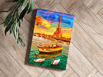 Swans And Rowboat Paris River Aluminum Print