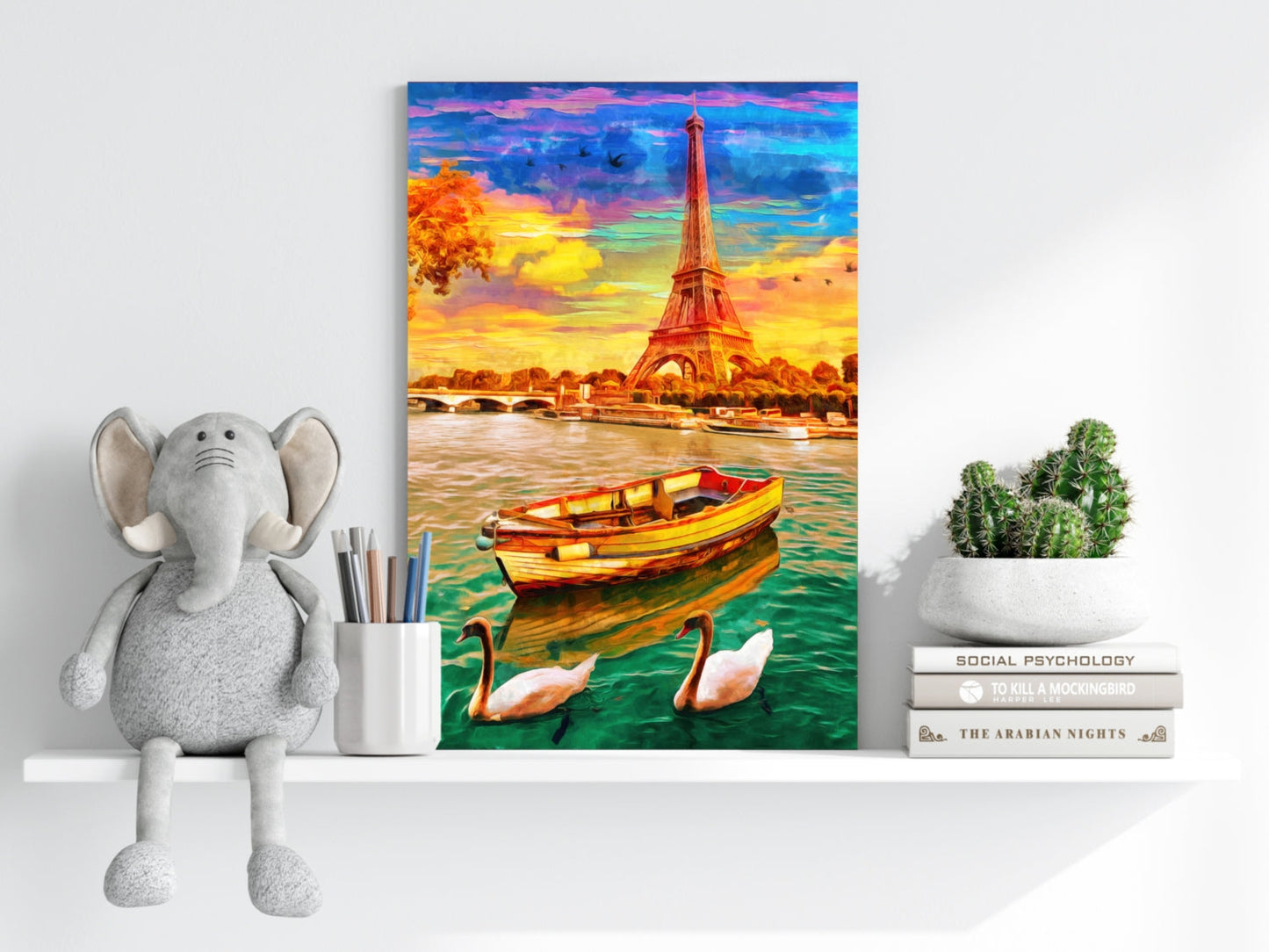 Swans And Rowboat Paris River Aluminum Print